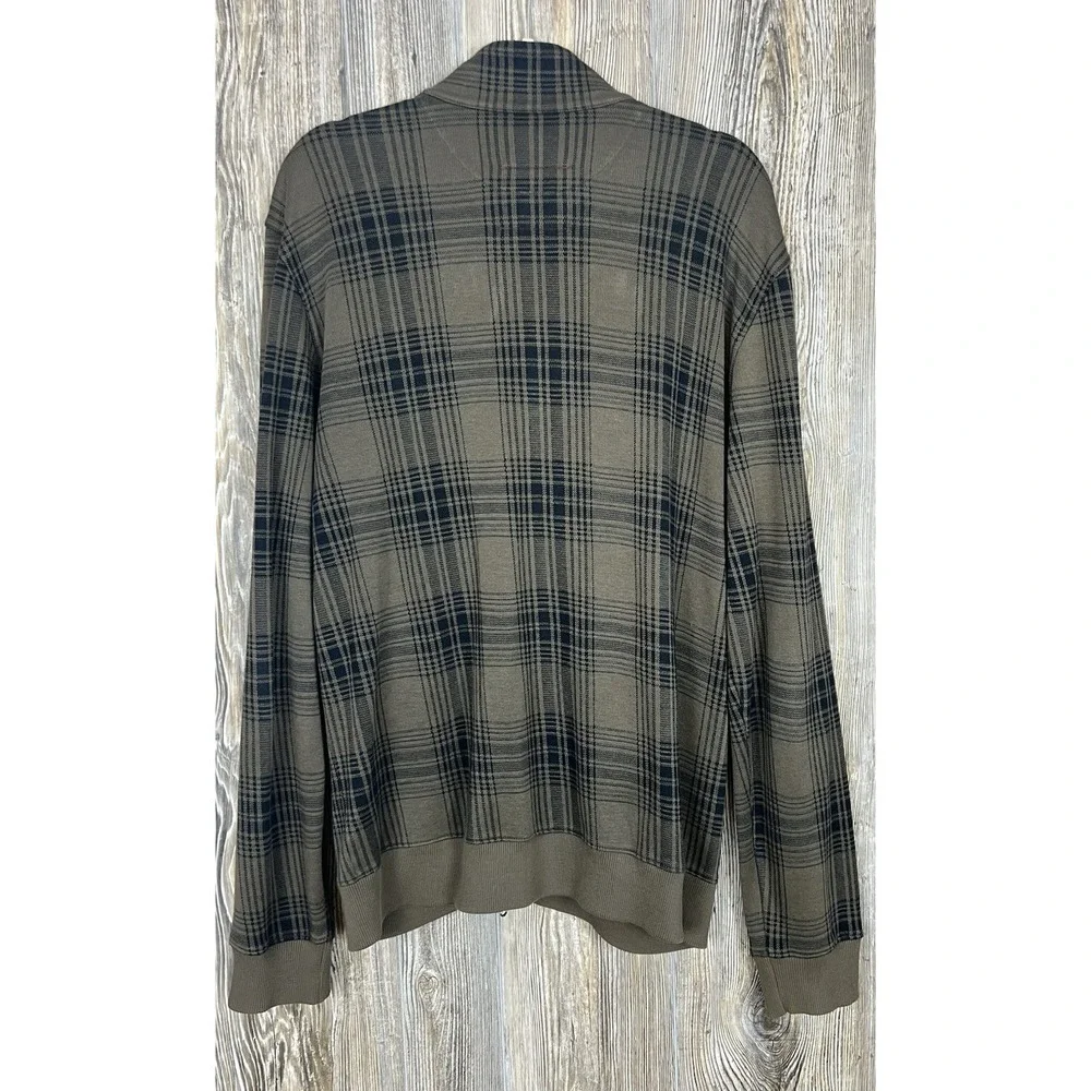 Banana Republic Heritage 100% Cotton Mens XL Full Zip Sweater Jacket Green Plaid